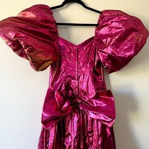 Viva Magenta Vintage prom DRESS Metallic Pink 80s Puff Sleeves BOW costume Union